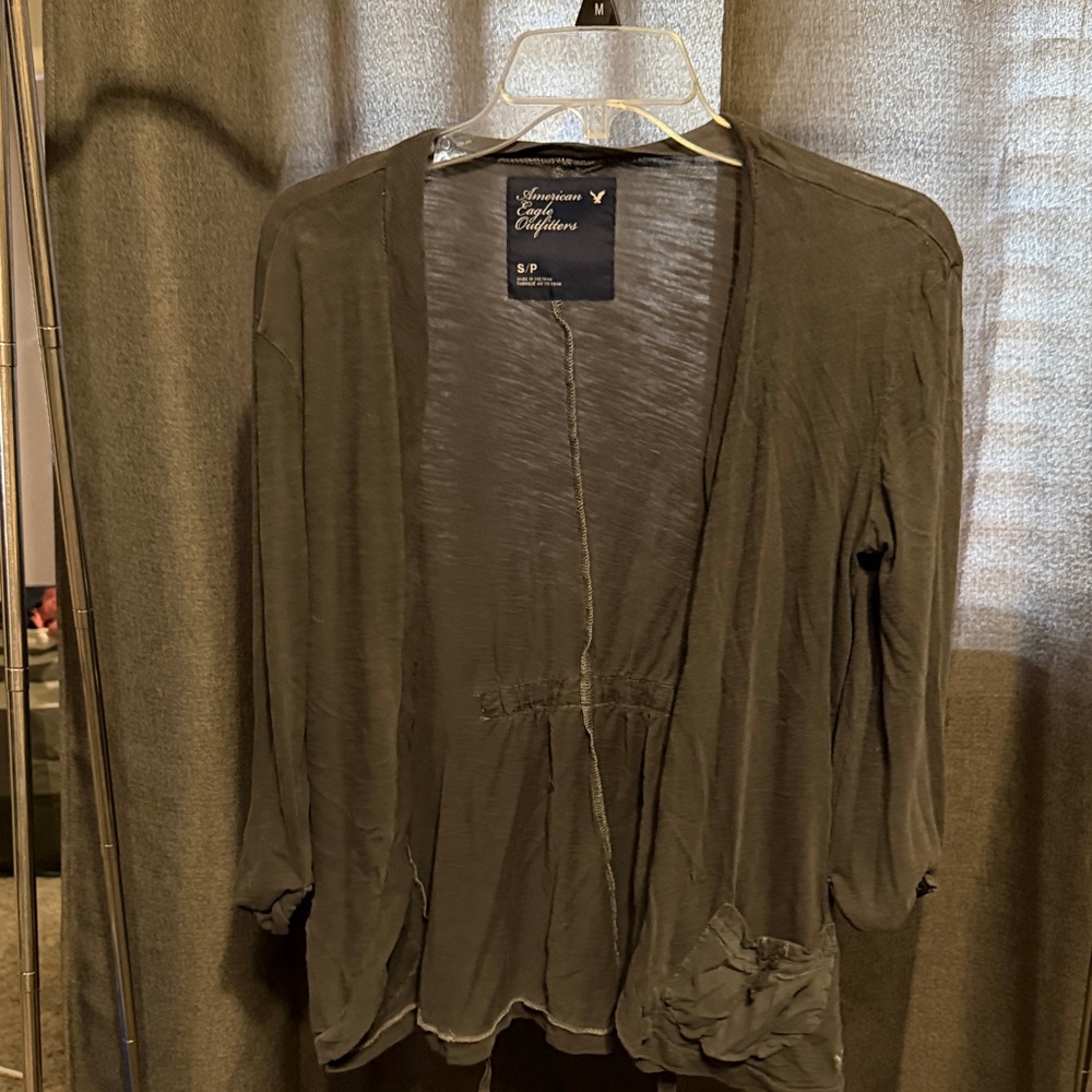 American Eagle Outfitters Charcoal Open-Front Cardigan